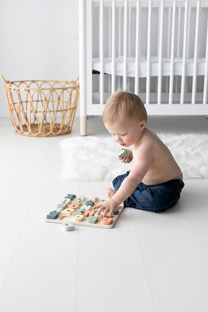 Pearhead Wooden Alphabet Puzzle, Colorful ABC Letters, Interactive Learning Board Educational Montessori Toy, Baby and Toddler Ages 1+ Years