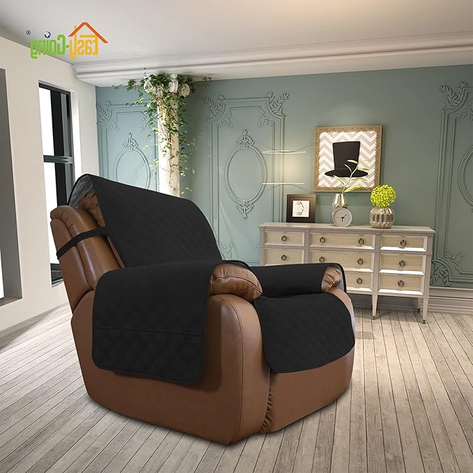Easy-Going Sofa Slipcover Waterproof Oversized Recliner Chair Cover Non-Slip Fabric Couch Cover for Living Room Washable Furniture Protector for Pets Kids Children Dog Cat (Oversized Recliner, Black)