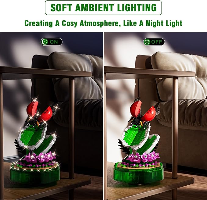 Mould King Insect Building Block Set, Creative Dragonfly Bug Kits Toys with Music Display Box, Collection Flower DIY Office Home Decor for Adutls Kids Girls 8+, 10105