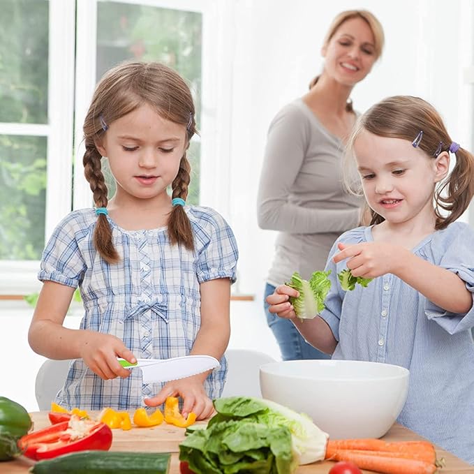 Leking 3 Pcs Kids Kitchen Knife, Plastic Serrated Edges Kids Knife Set for Cooking and Cutting Cakes, Fruits and Veggies, Perfectly Safe for Toddler Chef Knife Set for Kids Real Cooking