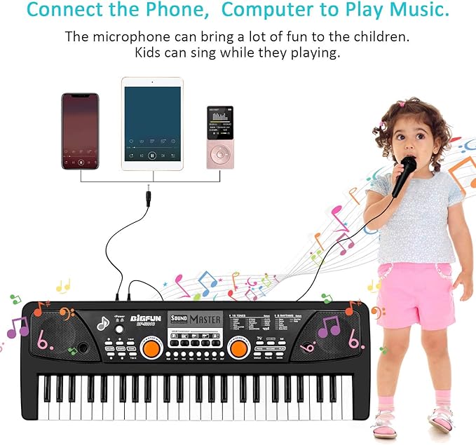 Kids Piano Keyboard, 49 Key Electric Piano Musical Learning Toy for Beginners with Microphone, Music Toys Birthday Xmas Gifts for Kids Toddlers 3-12 Years Old