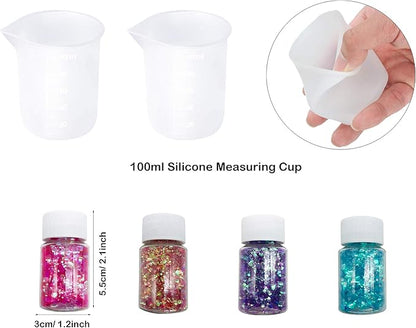 Woohome 24PCS Iceberg Crystal Resin Silicone Mold Set Include 8PCS Resin Crystal Silicone Molds 10 PCS Strip Resin Molds, 4 Color Fine Glitter for Resin Tray Decoration, Home Decoration