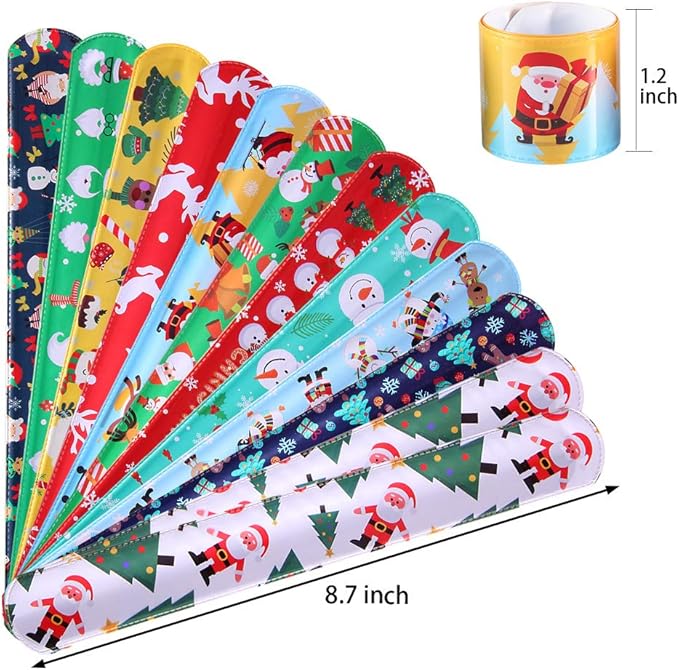 Lumiparty 60 PCS Christmas Kid's Slap Bracelets, Slap Bands,Snap Bracelets,Party Favors Pack with Snowflakes,Santa Claus,Snowman for Kids Valentines Gift Classroom Exchange with 4 Sheets Sticker.