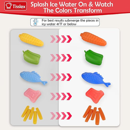 Kids Grill Playset,Kids Play Food with Water Activated Color Changing Toys, Simulation Cooking Toy with Water, Kitchen Toy for Toddler Child Girl Boy 3 4 5 6 Year Old - Red