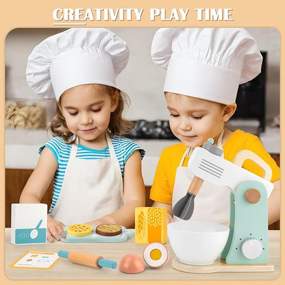 Play Kitchen Accessories, Wooden Toy Mixer, Wooden Kitchen Accessories for Kids, Pretend Play for Toddlers 3-5