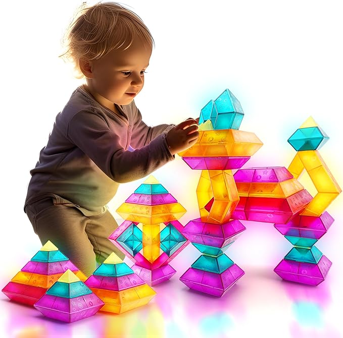 Building Block Sets for Toddlers 2 3 4 5 6 Year Old | 30 Pcs Pyramid Stacking Blocks Toys for Boys Girls | STEM Preschool Educational Light Table Toys Gifts for Toddlers Kids Age 2-4 3-5