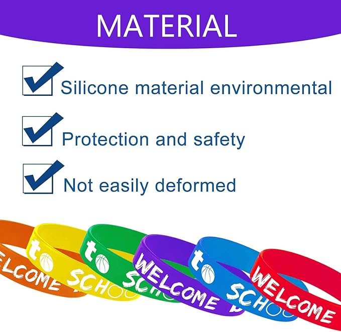 48PCS Welcome Back to School Party Rubber Bracelets, 100 Days of School/First Day of School Party Shower Birthday Party Supplies Decorations Prize Goodie Bag Favors Silicone Wristbands