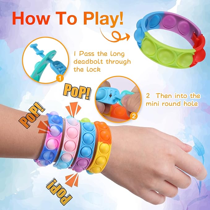 Kids Party Favors Pop Fidget Toys Bulk Its 24 Packs Fidget Bracelet It Birthday Party Favors for Goodie Bags Stuffers for Kids Classroom Prizes Poppers End of Year Student Gifts Girls Boys Trinkets