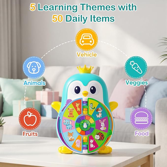 Musical Penguin Learning Toys for 1 Year Old Boy Gifts, Educational Baby Toys for 1-3 Year with 5 Themes, Sound & Light, First Word Teaching, 1st First Birthday Boy Girl Gifts for 12-18 Months