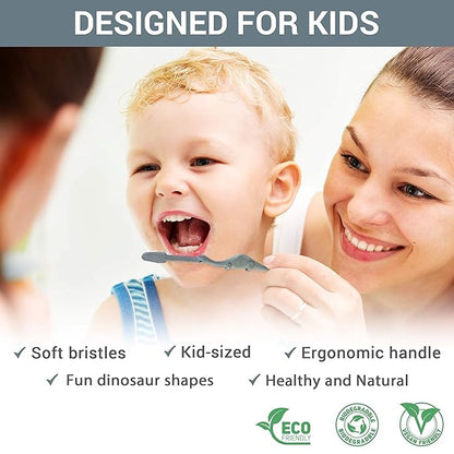 ROARex Vegan Eco Friendly Kids Toothbrush Natural Dinosaurs Made from Plants | 100% Biodegradable and Compostable | 1% for The Planet Product