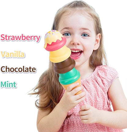 Ice Cream Toy Play Set for Kids, 41Pcs Toddler Ice Cream Shop Cart Truck, Birthday Christmas Easter Toys Gift for 3 4 5 6 Year Old Girl Boy, Pretend Play Grocery Store Kitchen Food Accessories