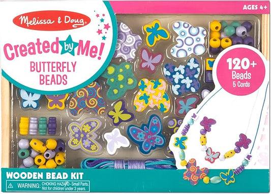 Melissa & Doug Created by Me! Butterfly Beads Wooden Bead Kit, 120+ Beads for Jewelry-Making