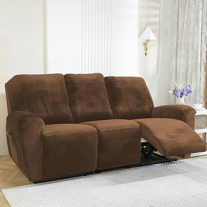 NORTHERN BROTHERS Stretchy Recliner Chair Covers, Velvet Recliner Covers, Lazy Boy Chair Cover (Brown, 3 Seat)