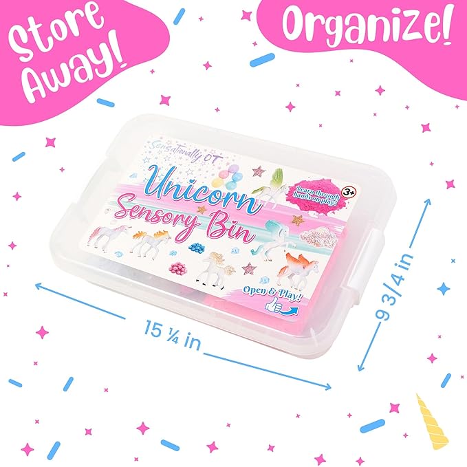 38 PCS Unicorn Sensory Sand Bin-Magic Sand, Sensory Bin for Toddlers & Sand Scooper-Count Sparkly Pom-Poms, Bring Unicorns to Life in a Magical Fairytale-Ideal Gift for Kids