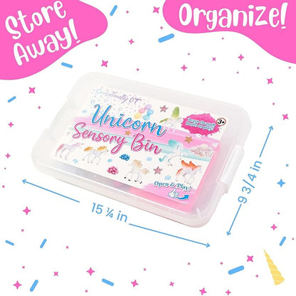 38 PCS Unicorn Sensory Sand Bin-Magic Sand, Sensory Bin for Toddlers & Sand Scooper-Count Sparkly Pom-Poms, Bring Unicorns to Life in a Magical Fairytale-Ideal Gift for Kids