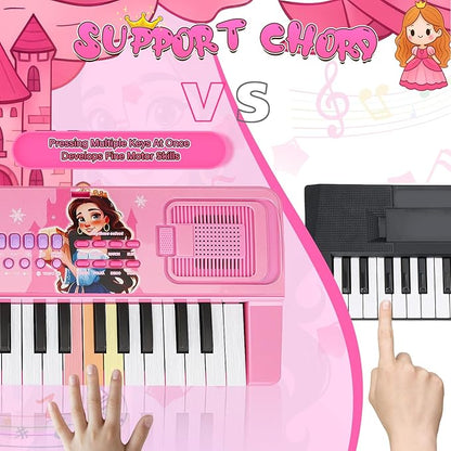 Upgraded 37 Keys Kids Piano Keyboard with Mini Microphone Music Stand – Portable Musical Toys for Toddlers Ages 3 4 5 6 Girls Birthday Gift - Pink