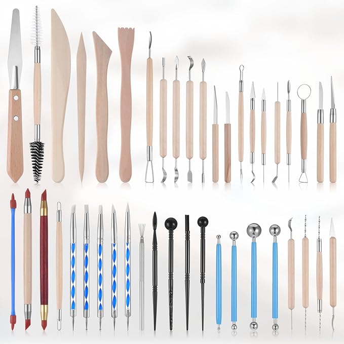 43 Pcs Pottery Tools for Sculpting Double Sided Ceramic Clay Carving Tool Set with Carrying Case Bag Polymer Clay Tools Kit for Trimming, Beginners, Pros, Adults, Supplies