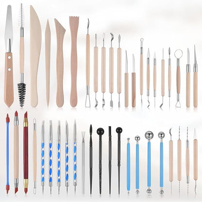43 Pcs Pottery Tools for Sculpting Double Sided Ceramic Clay Carving Tool Set with Carrying Case Bag Polymer Clay Tools Kit for Trimming, Beginners, Pros, Adults, Supplies