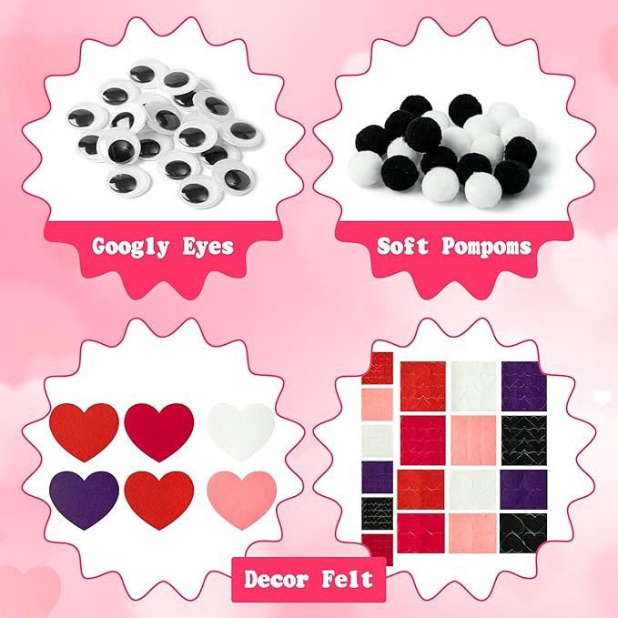 WATINC 6Pcs Hand Puppet Making Kit, Art Craft Felt Sock Puppet Toys, Creative DIY Make Your Own Pompoms Wiggle Googly Eyes Storytelling Role Play Party Supplies Gift for Girls Boys (Valentine