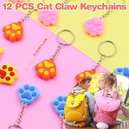 Cat Party Favors for Kids, Cat Themed Birthday Party Supplies with Cat Straw Claw Keychain Slap Bracelet Slap Bracelet Sticker for Girls
