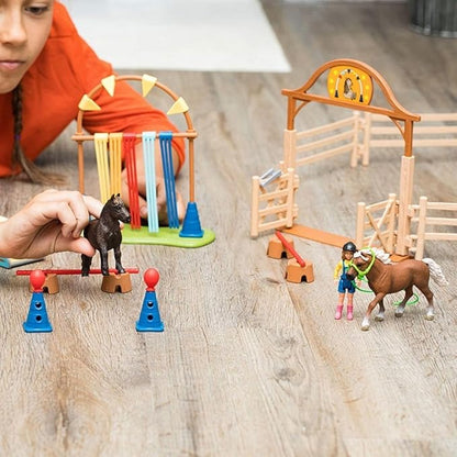 Schleich Farm World Pony Agility Training Set with Horse, Trainer, and Accessories Playset - 41-Piece Pony, Trainer, and Accessories Toy Set, Gift for Boys, Girls, and Toddlers Ages 3+