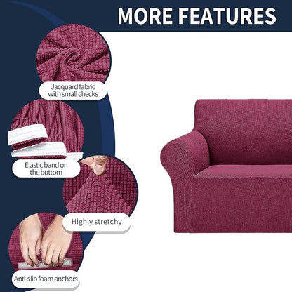 2025 New Stretch Chair Sofa Slipcovers Couch Cover for 1 Seater Furniture Protector Sofa Covers with Elastic Bottom Jacquard Fabric Small Checks for Pets, Kids - Wine
