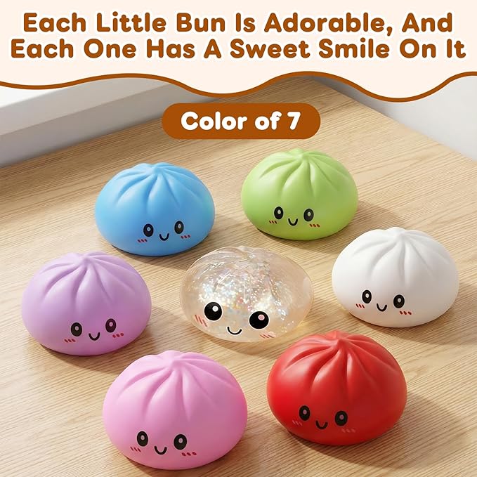 Dumpling Squishies Toy, Giant Glitter Dumpling, Colorful Steamed Bun Stress Balls Fidget Sensory Toy,Squeeze Dough Ball Stress Relief Hand Toys with Food Steamer Stretchy Desk Toys (Red)