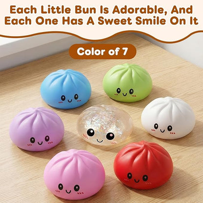 Dumpling Squishies Toy, Giant Glitter Dumpling, Colorful Steamed Bun Stress Balls Fidget Sensory Toy,Jumbo Squishy Toy with Steamer Box,Soft Squeeze Decompression Dough (White)