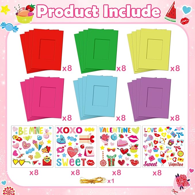 Qyeahkj 48 Sets Valentines Day Picture Frame Craft Kits with Easel Valentine 's Day Craft Arts for Kids with Heart Stickers Valentines DIY Photo Frame for Fun Home Class Kindergarten Party Activity