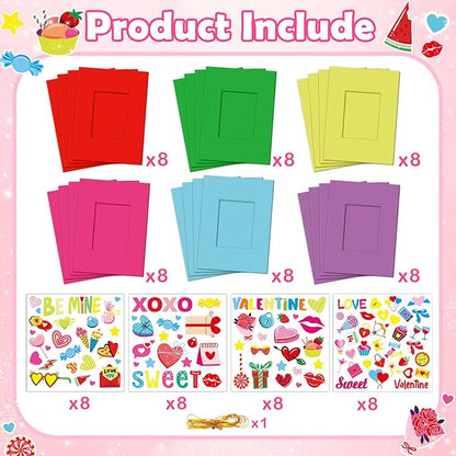 Qyeahkj 48 Sets Valentines Day Picture Frame Craft Kits with Easel Valentine 's Day Craft Arts for Kids with Heart Stickers Valentines DIY Photo Frame for Fun Home Class Kindergarten Party Activity