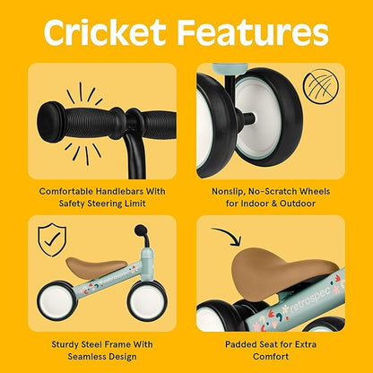 Retrospec Cricket Baby Balance Bike, 4-Wheel Ride-On Toy for Ages 12-24 Months – First Bike & Toddler Bike for 1 Year Old Boys & Girls, First Birthday Gift
