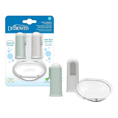 Dr. Brown's Silicone Finger Toothbrush for Baby with Travel-Storage Case, 3m+, Gray and Light Green, 2 Count, (Pack of 1)