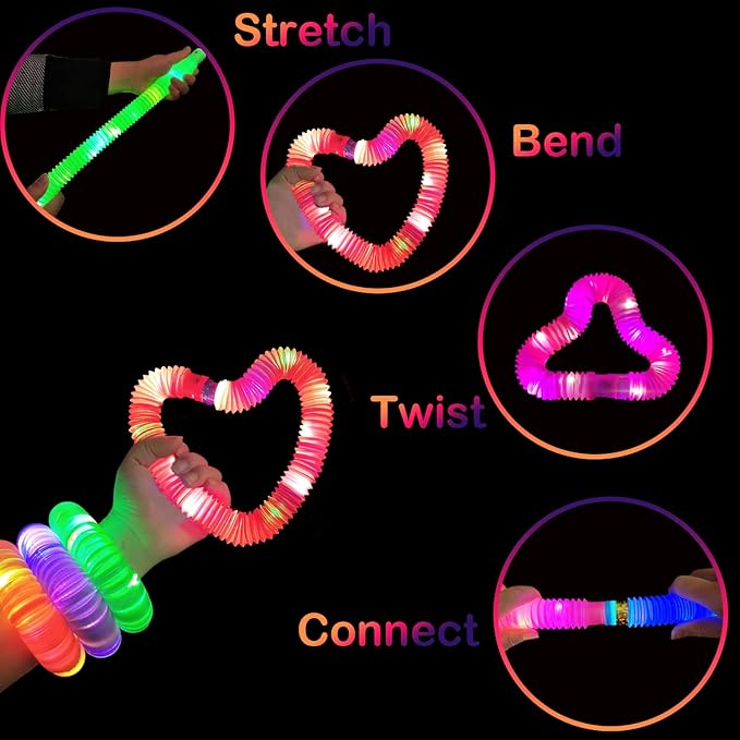 Glow Sticks Bulk Party Favor Supplies for Kids 48 PCS,Valentines LED Light up Pop Tubes for Toddlers,Glow in Dark Bracelet Necklace Accessories Decorations for Mardi Gras Birthday Wedding Camping