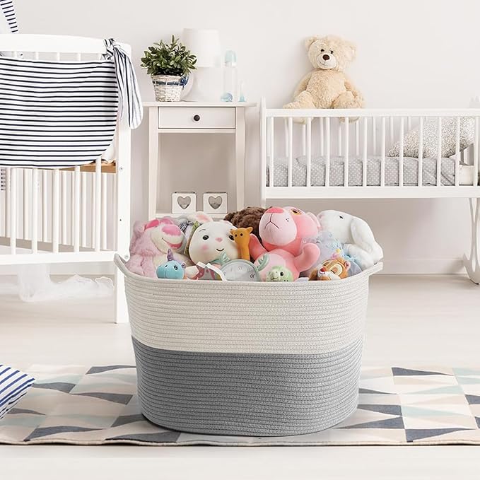 Maliton XXXLarge Blanket Basket Living Room - 22" x 22" x 14" Cotton Rope Baskets for Storage - Large Woven Basket for Toys, Towels, Pillows, Clothes- Rope Laundry Hamper with Handles - Nursery Bin