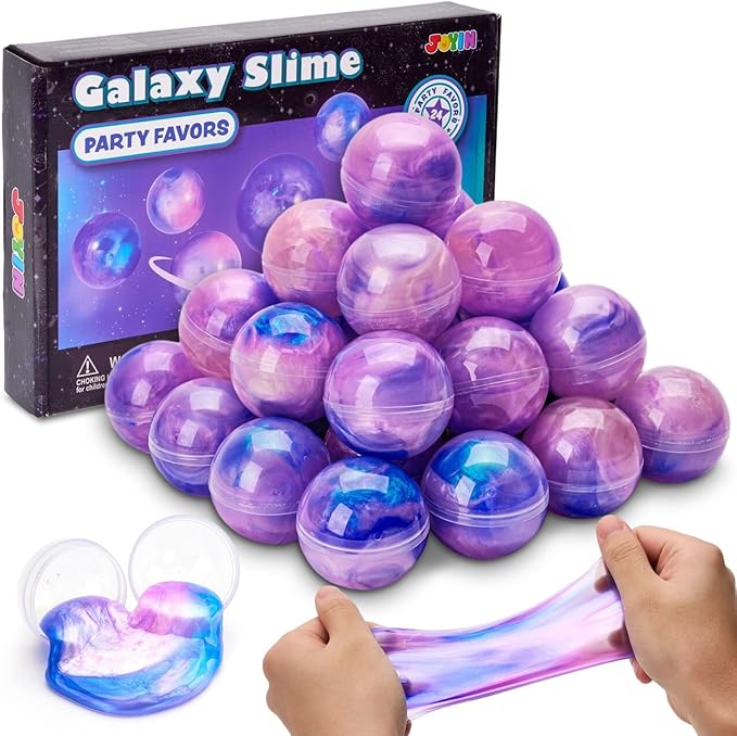 JOYIN Slime Party Favors, 24 Pack Pink Galaxy Slime Ball - Stretchy, Non-Sticky, Mess-Free, Stress Relief, and Safe for Girls and Boys - Classroom Reward, Party Supplies