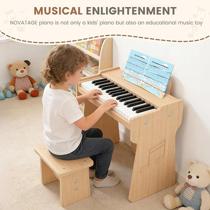 Kids Piano Keyboard, 37 Keys Wooden Digital Piano for Kids, Mini Baby Piano Toy, Music Educational Instrument Toy for 2+ Girls and Boys (Light Oak)