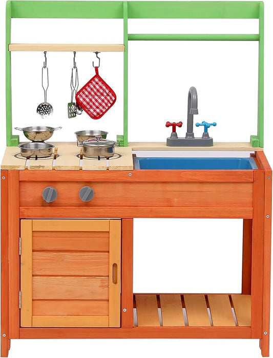 Mud Kitchen for Kids Outdoor - Kids Outdoor Play Kitchen Playset with Cookware Accessories - Perfect for Chef Pretend Play