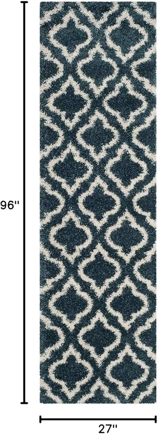 SAFAVIEH Hudson Shag Collection Runner Rug - 2'3" x 8', Slate Blue & Ivory, Moroccan Design, Non-Shedding & Easy Care, 2-inch Thick Ideal for High Traffic Areas in Living Room, Bedroom (SGH284L)