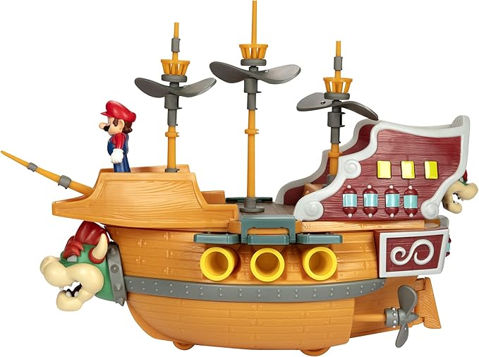 Super Mario Deluxe Bowser's Air Ship Playset with Mario Action Figure – Authentic in-Game Sounds & Spinning Propellers