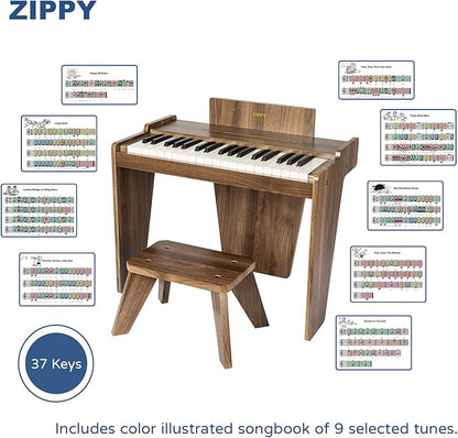 ZIPPY Kids Piano Keyboard, 37 Keys Digital Piano for Kids, Music Educational Instrument Toy, Wood Piano for 3+ Girls and Boys, Walnut Basic