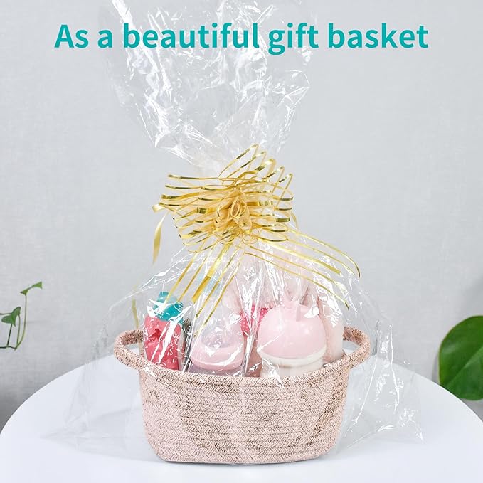 Abenkie Small Storage Basket, Cute Cotton Rope Woven Boho Decorative Toy Dog Cat Basket for Nursery, Living Room, Spa, Gift - XS, Brown