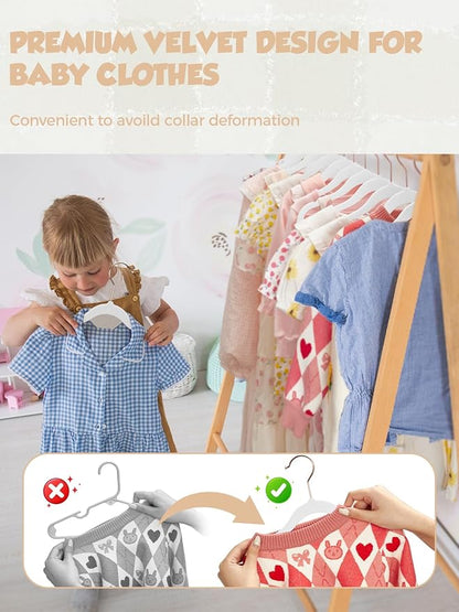 Smartor Premium Baby Hangers Velvet for Closet 50 Pack, 11.8" Durable Kids Felt Hangers Non Slip for Toddler, Baby Clothes Hangers for Childrens on Closet Storage (Rose Gold Hook)- White