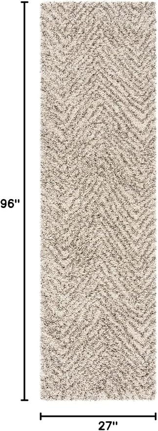 SAFAVIEH Hudson Shag Collection Runner Rug - 2'3" x 8', Ivory & Grey, Chevron Design, Non-Shedding & Easy Care, 2-inch Thick Ideal for High Traffic Areas in Living Room, Bedroom (SGH375A)