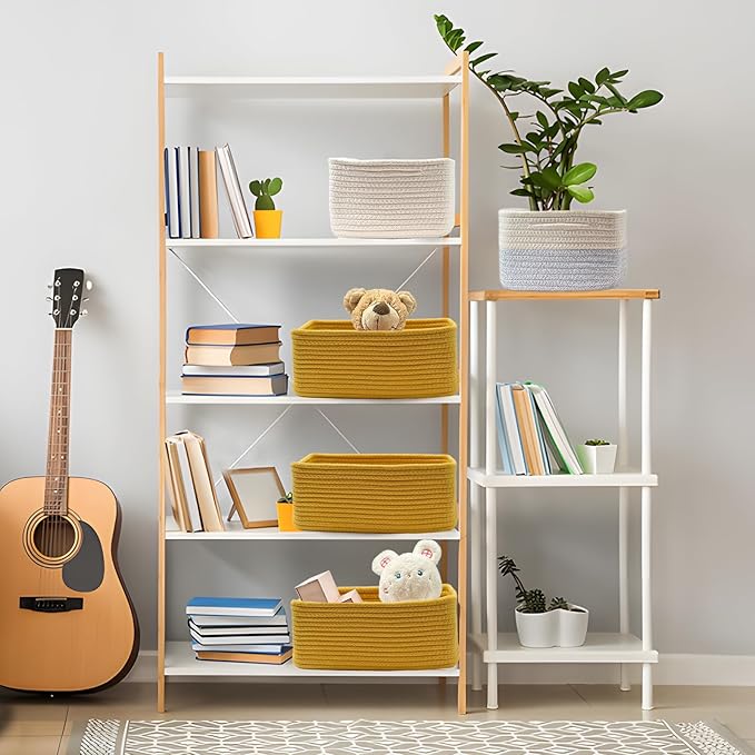 COMFY-HOMI 11.5"x7.5"x4.7" Storage Baskets for Organizing | Cotton Rope Woven Basket | Toy Storage Bin Box | Basket for Shelves, Closet Organizer Bin, Decorative Closet Shelf, 1 Pack,yellow