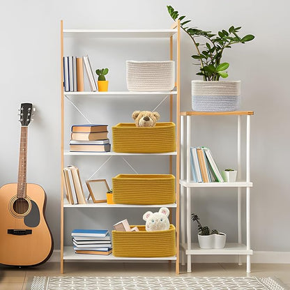 COMFY-HOMI 13" x 8.5" x 5.1" Storage Baskets for Organizing | Cotton Rope Woven Basket | Toy Storage Bin Box | Basket for Shelves, Closet Organizer Bin, Decorative Closet Shelf, 1 Pack, yellow
