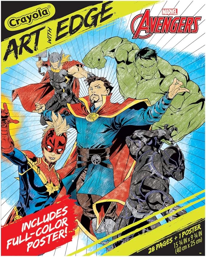 Crayola Art With Edge Marvel Avengers Coloring Pages (28pgs), Superhero Coloring, Adult Coloring Pages, 8"x10", Gift for Teens
