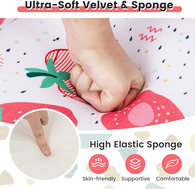 Costzon Kids Couch, Foam Filled Children's Sofa Armchair w/Padded Pillow, Washable Velvet Cover & Soft Sponge Filling, Upholstered Sofa Chair Gift for Preschool, Playroom, Toddler Couch (Strawberry)