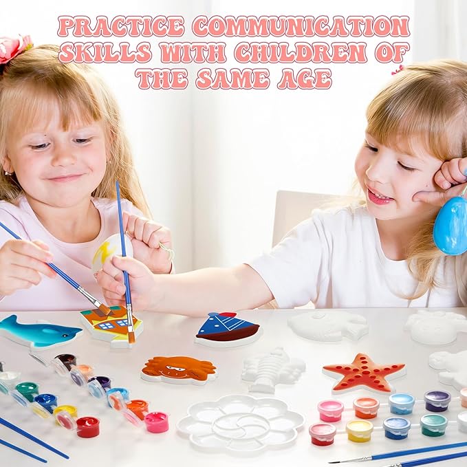 HyDren 81 Pcs Kids Arts and Crafts Set Painting Kit Plaster Painting Craft Kit Paint Your Own Ceramic Figurines DIY Nature Animals Paintable Ceramics Plaster Drawing Kits for Kids Girls Boys Toddlers