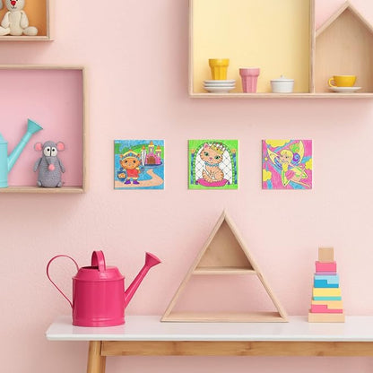 Arteza Kids Fantasy Coloring Kit, 3 Canvases 4 x 4 Inches, 10 Markers, 16 Watercolor Pencils, 1 Paint Brush, 1 Sharpener, Art Set for Kids Activities