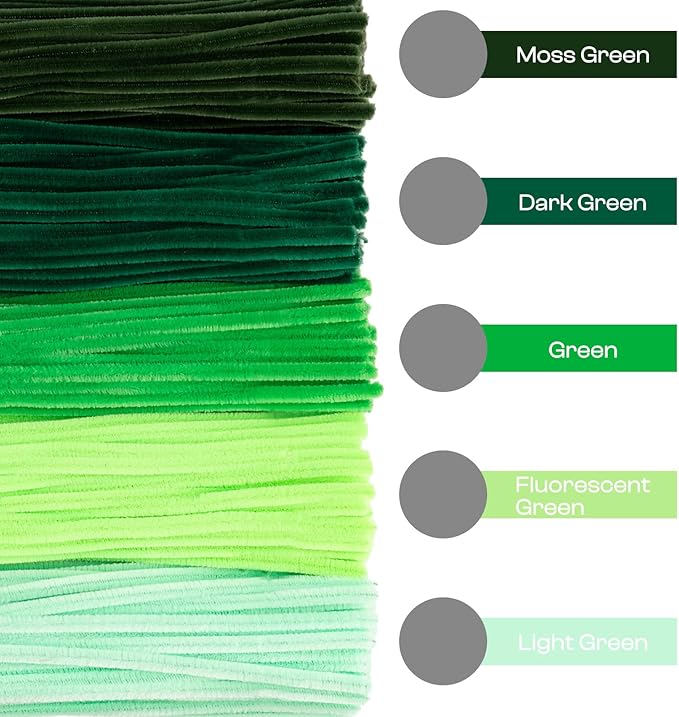 Caydo 500 Pieces Green Pipe Cleaners, Chenille Stems, Pipe Cleaner Crafts for DIY Art and Craft Projects Creative Gift Party Decorations
